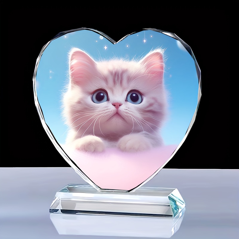 TEMU Dilu Heart-shaped Crystal Photo Frame | Polished Glass With Diamond Edge | Lightweight, Decorative Art For Weddings & Birthdays | Ideal For Pet