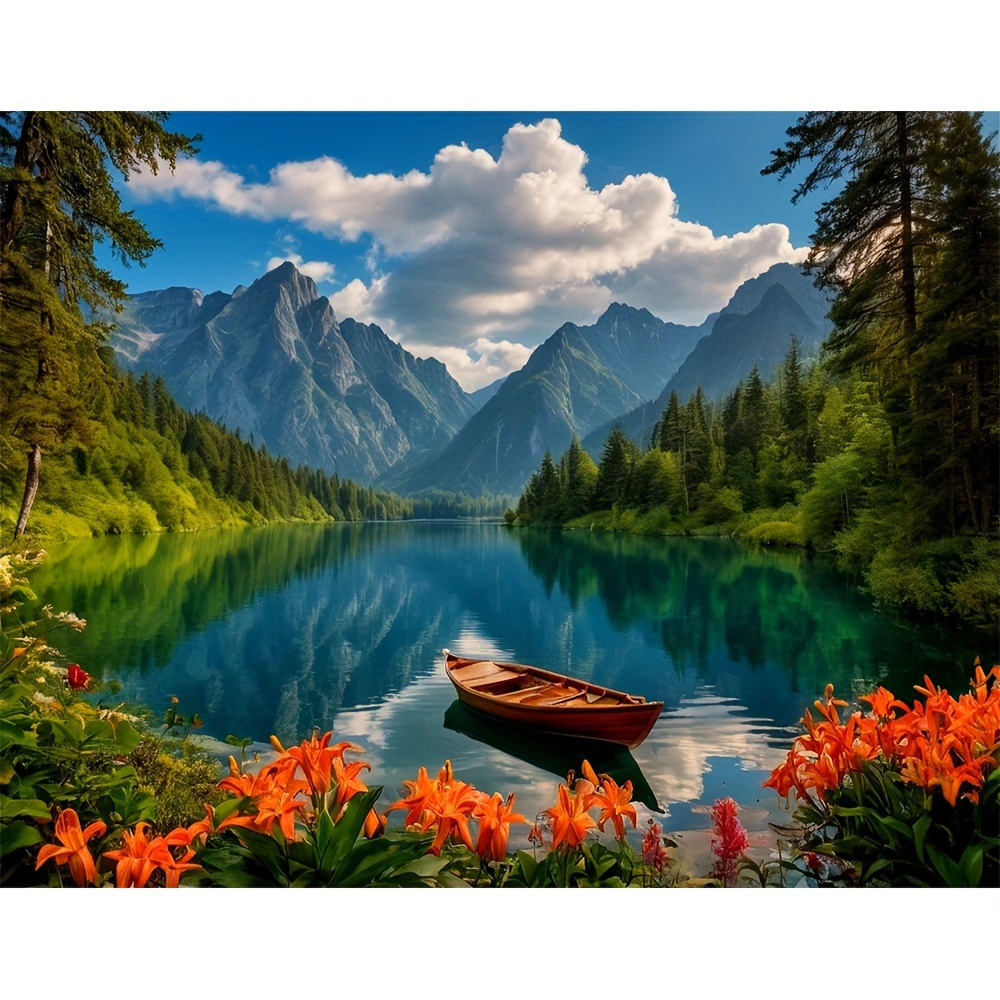 

1pc Large Size 40x50cm/15.7x19.7inches Without Frame, Diy 5d Diamond Art Painting The Scenery By The Lake, Full Rhinestone Painting, Diamond Art Embroidery Kit, Handmade Home Room Office Decor