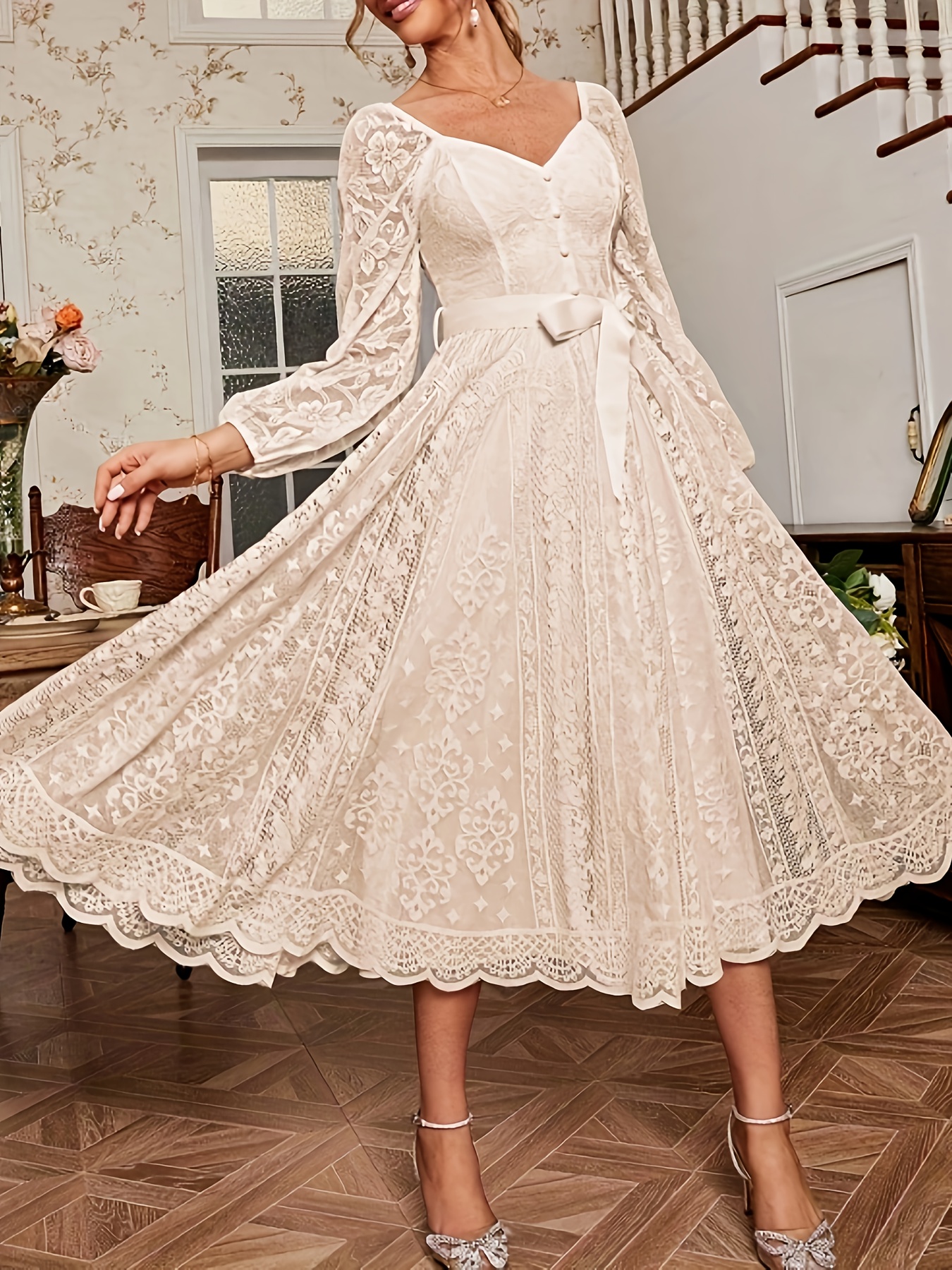 chinese dress ladies Wedtrend Women Lace Mother of The Bride Dress Navy Mermaid Wedding Guest Dress with Sleeves, Navy / US12