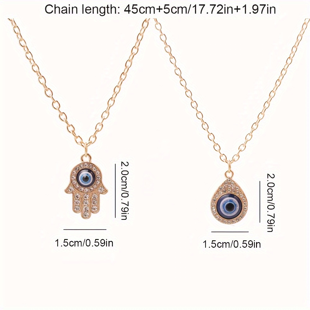 Vintage Hamsa Hand Pendant Necklace with Eye Charm - Celestial Symbol Theme