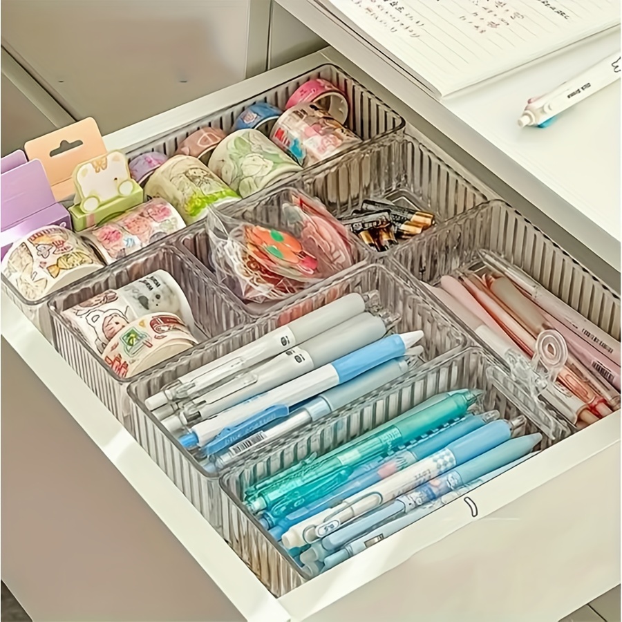 

10pcs Clear Plastic Storage Boxes - Drawer Organizers For Stationery, Cosmetics & Office Supplies | Lightweight, & Portable, Cosmetic Storage Organizer