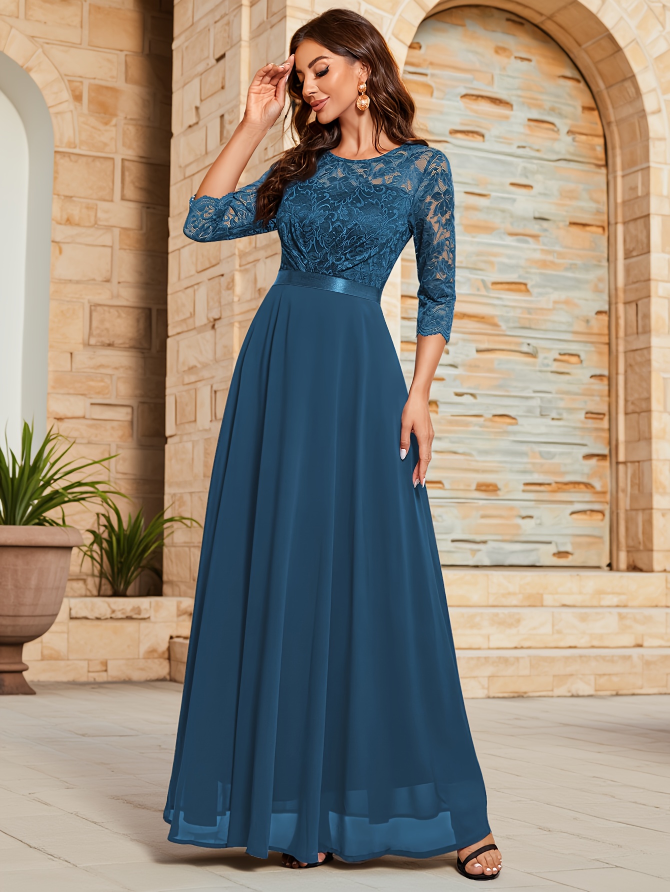 Abito Estivo In Chiffon Con Scollo A V E Maniche 3/4 - Stampa Leggera - Taglie S-XXL