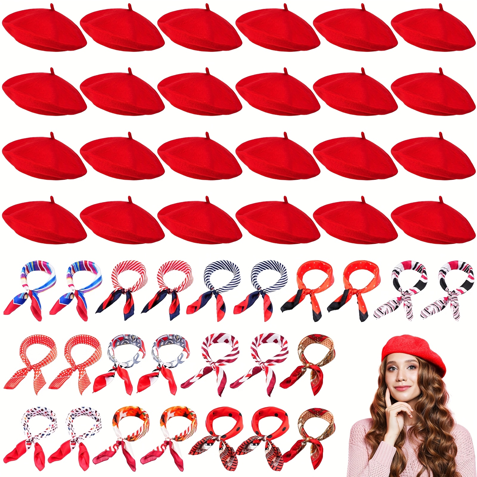48pcs women wool beret hat silky scarf french beret bulk - Temu