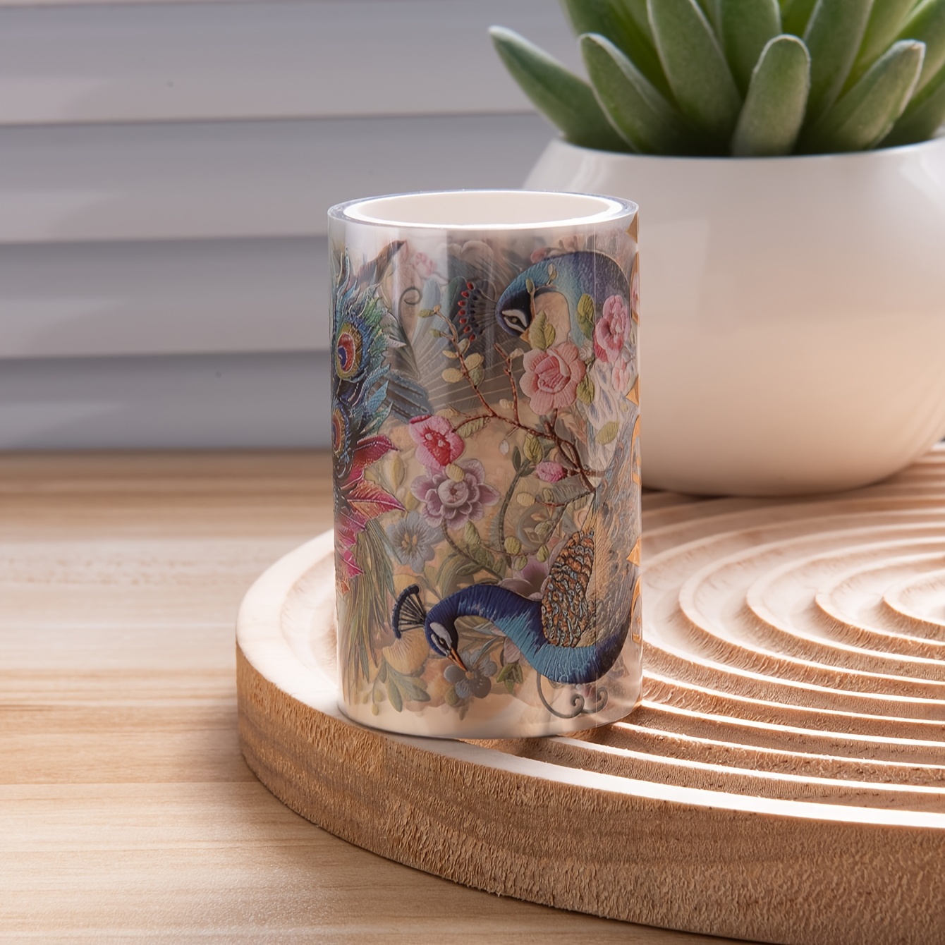 Peacock Series Pet Decorative Tape, Graphic Journals, 1 Roll, 2.56 Inches X 78.74 Inches - Durable And Versatile Stationery For Themed Decoration And Crafting