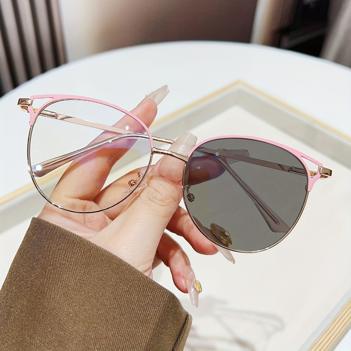 1pc Gafas de Metal Redondas con Hueca Estilo Y2K para Mujer, Ultra y  Elegantes