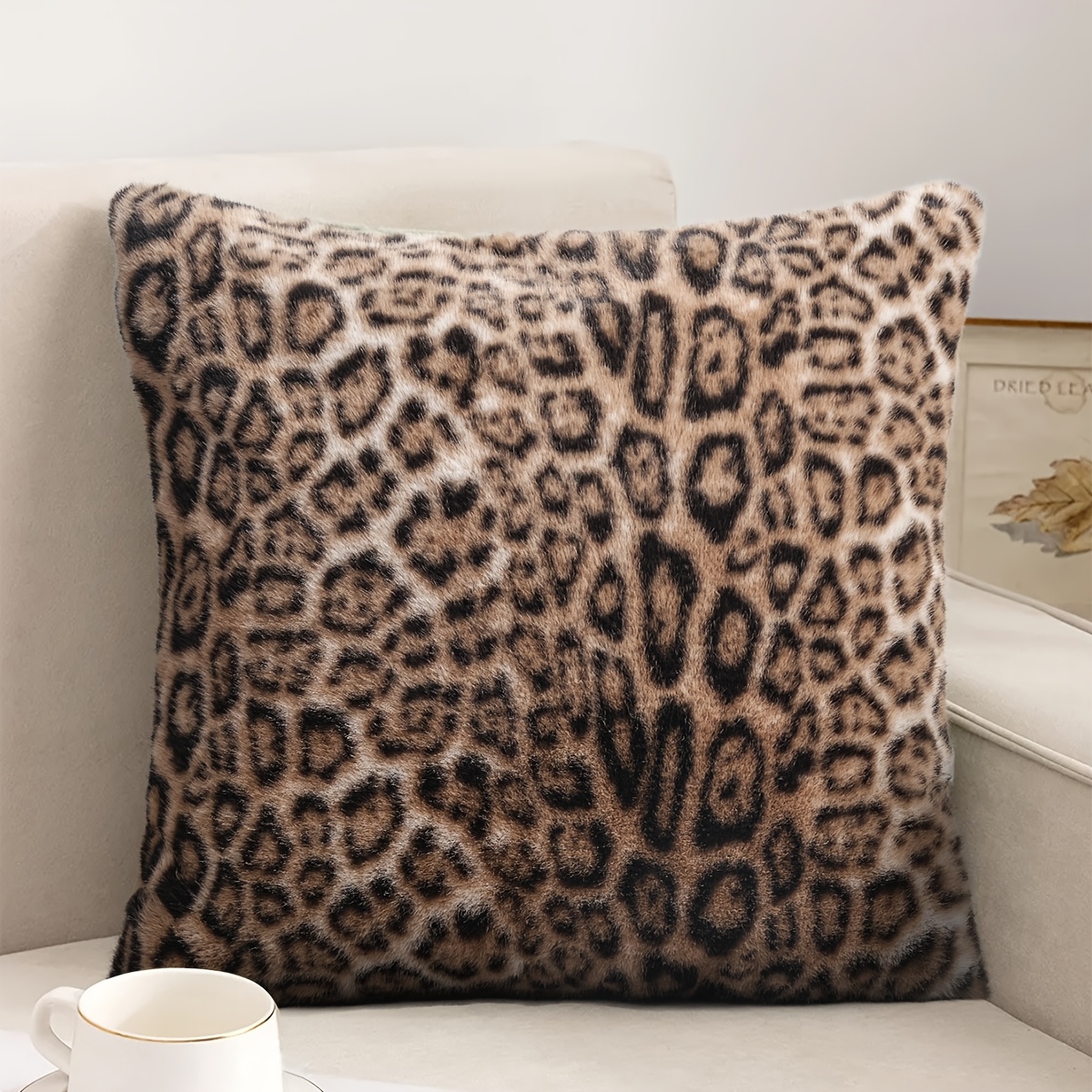 TEMU 1 Housse de coussin de canapé à motif léopard simple , housse de coussin carrée moelleuse et pelucheuse pour la décoration intérieure du canapé,