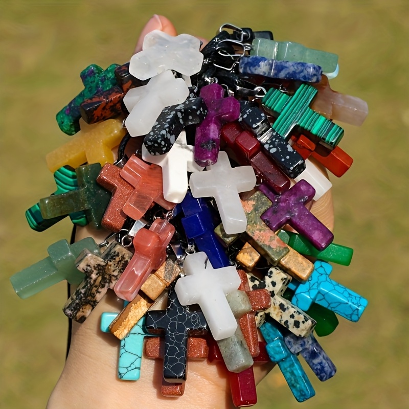 20pcs natural stone cross pendant necklace set chakra gemstone quartz cross necklace decoration with black leather cord jewelry making suitable for necklace jewelry making Product details 4