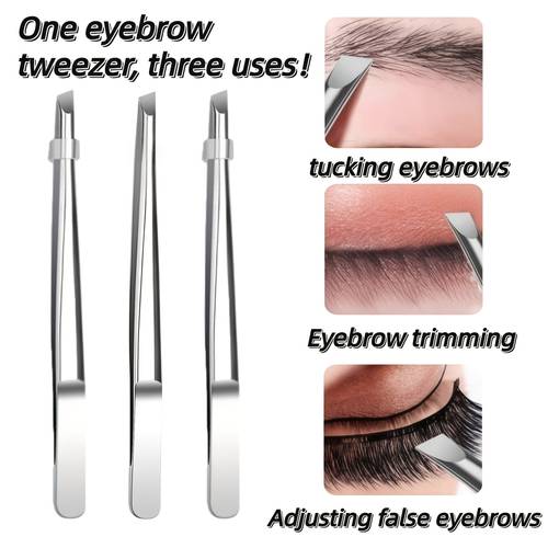 3pcs high quality stainless steel eyebrow tweezers hair removal tweezers for beard plucking slant tip eyebrow tweezers facial hair removal tweezers facial care tools
