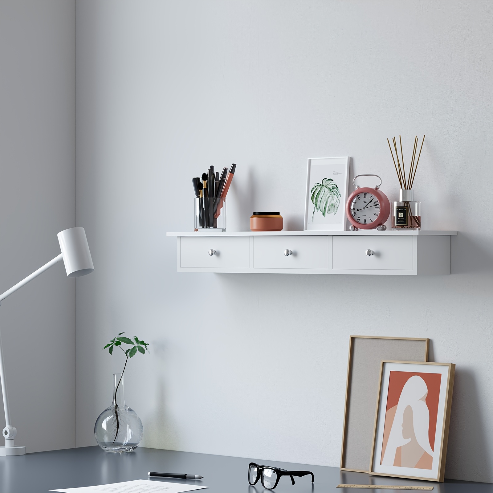 TEMU Floating Wall Shelf With 3 Drawers, Wall Storage Unit, 80 X 15 X 10 Cm, For Hallway, Living Room, Bedroom, Kitchen, High Gloss Painting