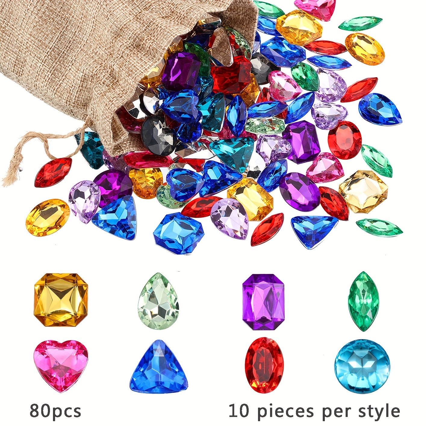 Image of 80/160pcs Multicolor Acrylic Gemstones, Plastic Pirate Treasure Jewels With Drawstring Bag For Party Table Decorations And Favors