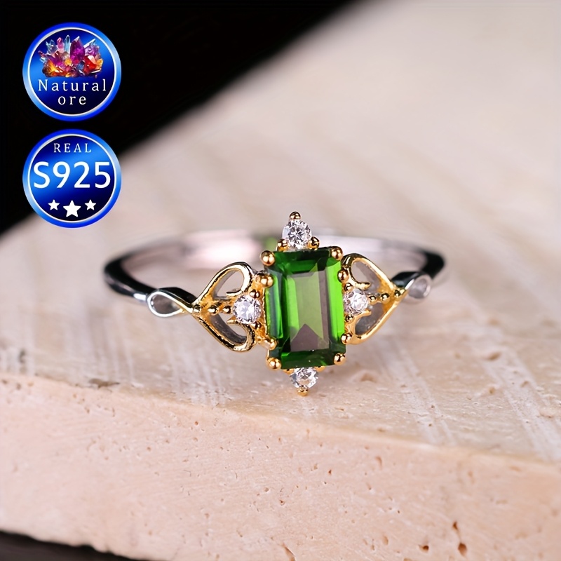 S925 Silver Green Gemstone Ring for Daily Wear