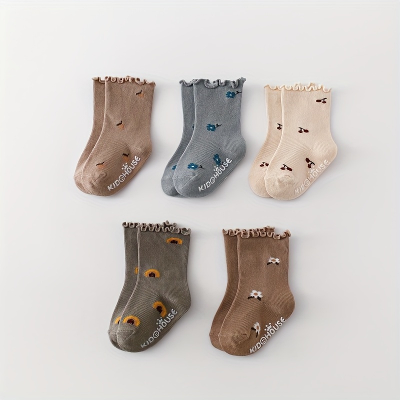 Image of 2/5 Pairs Wood Ear Lace Anti-slip Floor Socks Loose Toe Non-constricting Early Indoor Walking Socks
