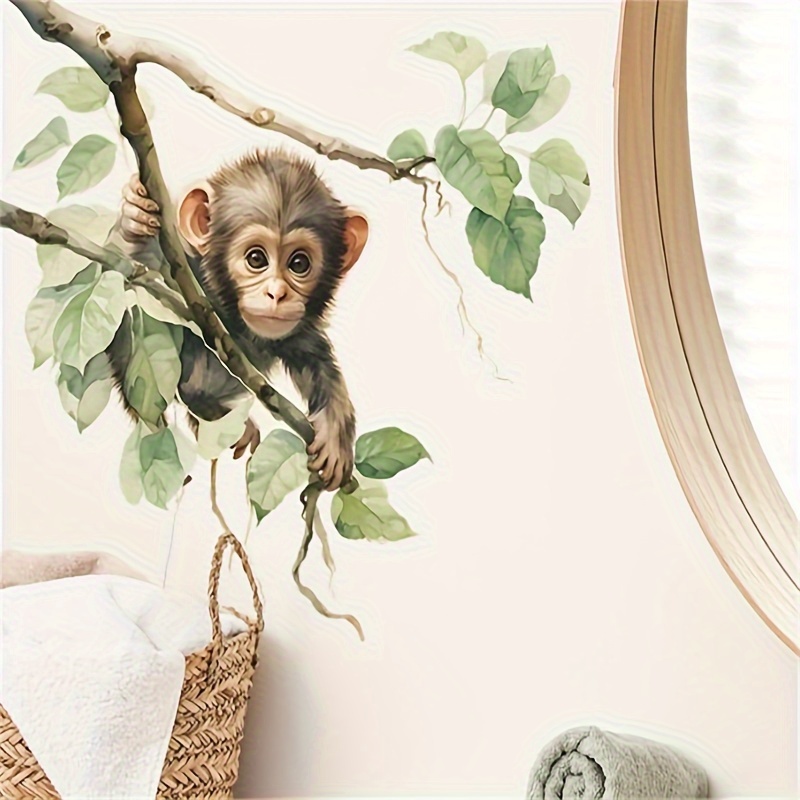 

1 Piece Of Tree Branch Leaf Little Monkey Bedroom Living Room Porch Home Background Decoration Wall Sticker Self-adhesive