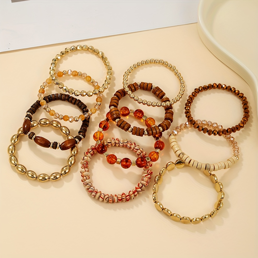 Boho Beaded Bracelet Set - Acrylic & Wooden CCB Bangles Stackable
