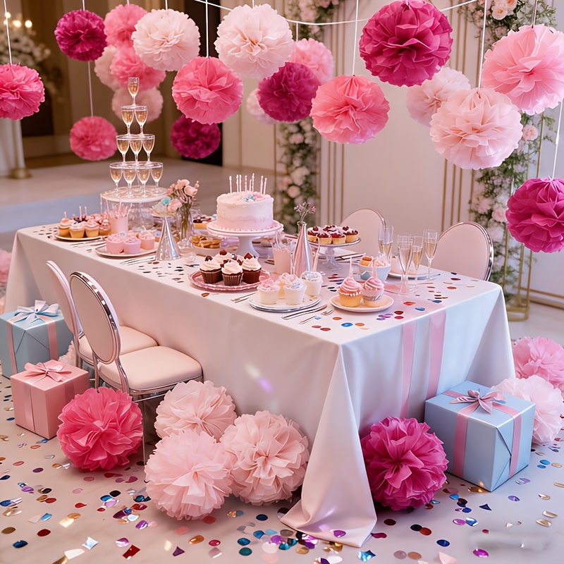 Image of 21pcs Handmade Diy Paper Flower Pom-pom Garland - Pink & Blush Wedding Decor With Layered , For Diy Assembly - Suitable For Weddings, Birthdays, Showers, Valentine's - Durable Hand- Party Decoration