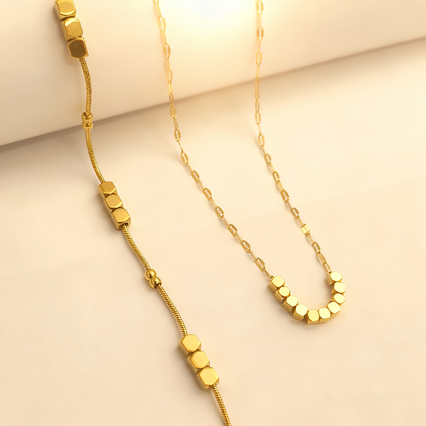 TEMU 2pcs Square Women's Set, Shiny Stainless Steel Jewelry, Bracelet And Necklace, Suitable For Daily Wear And Parties