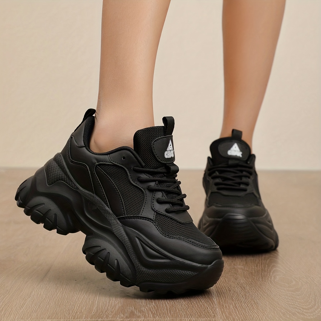 Women's Thick Platform Running Training Sneakers - Lightweight Low-cut Lace-up Sneakers With Arch & Stability, Cushioned Md Sole & Upper For Gym,, Casual Wear - Comfortable Footwear