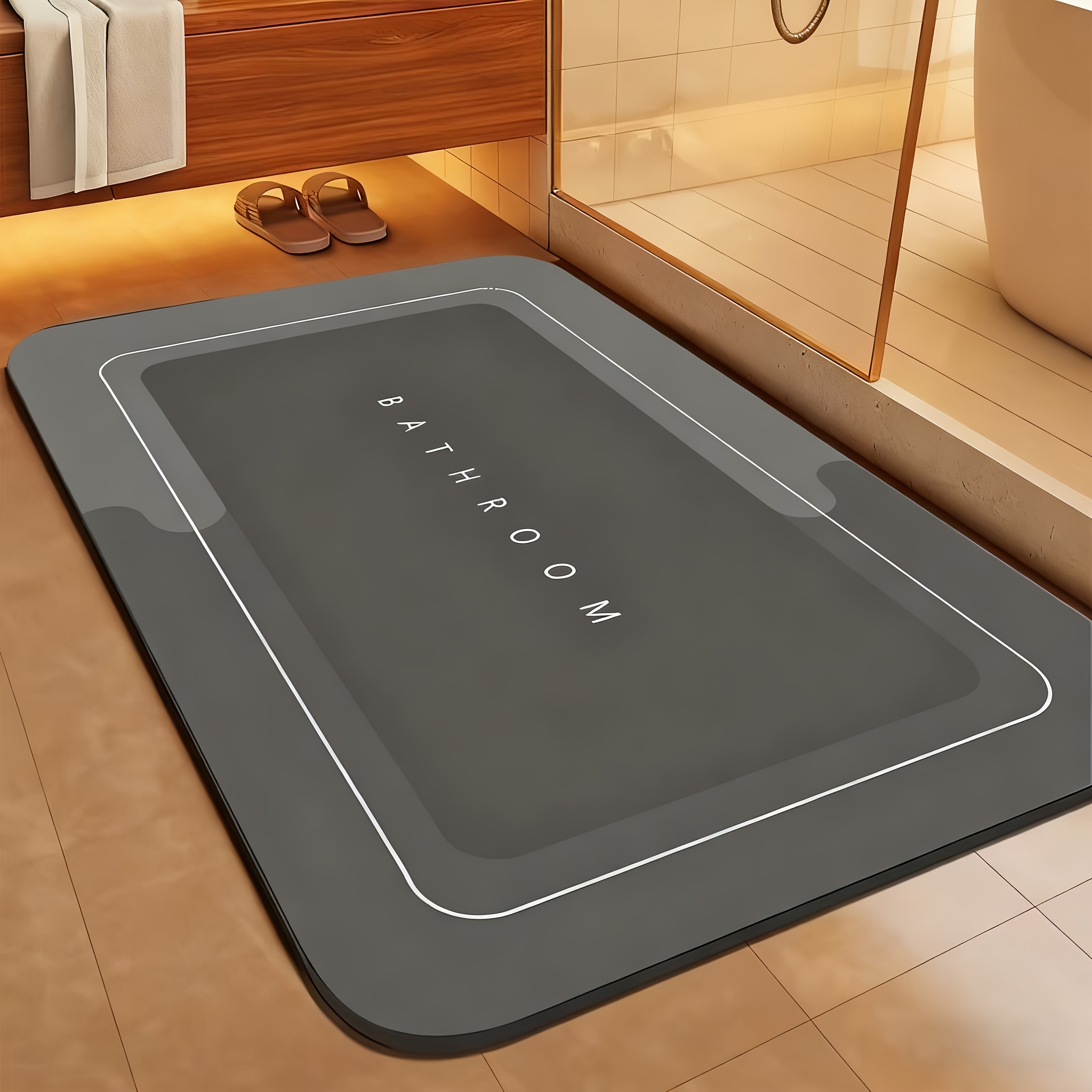 Image of 1pc Super Absorbent Floor Mat Bathroom Non-slip Mat, Absorbent Toilet Floor Mat, Household Bedroom Door Mat, Bathroom Rug, Kitchen Rug, Laundry Room, Shower, Indoor Mat, Bathroom Accessories