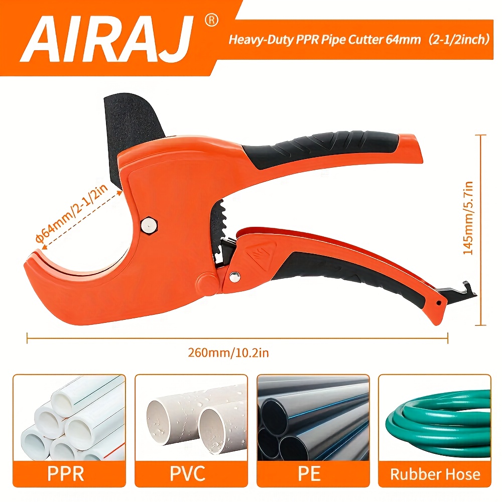 Airaj 64mm Heavy-duty Pipe Cutting Scissors - Cutting For Pp, Pvc, Abs, Pe, Vinyl, And Tubes & Pipes