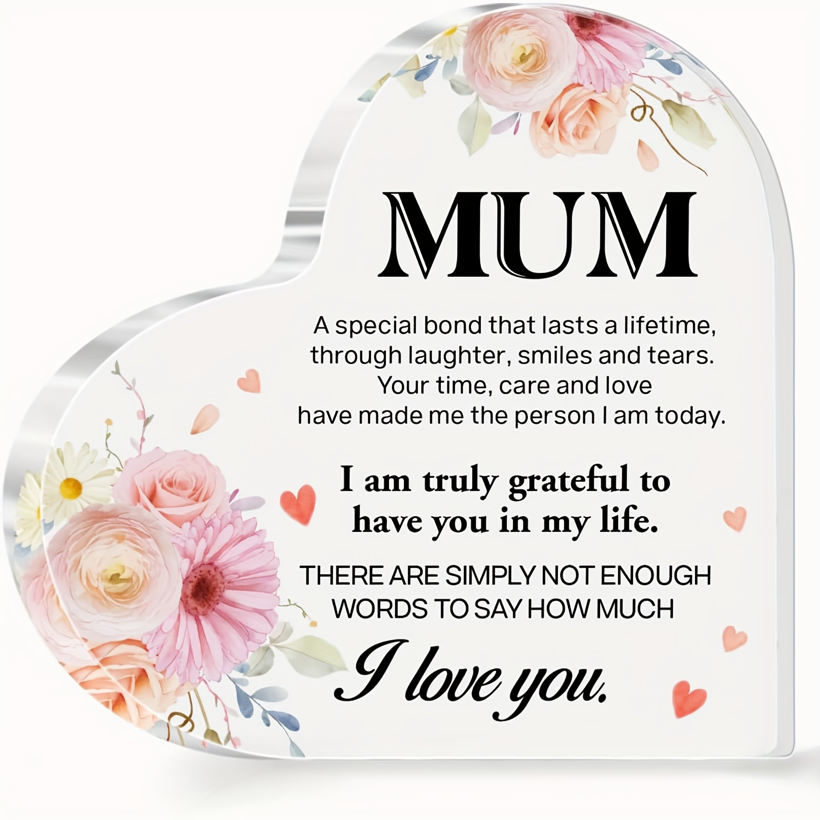 TEMU 2d Flat, A Gift , Daughter, And Son, An Acrylic Heart-shaped Sign With "mom, I Really Appreciate You ." A Mother's Plaque For Birthdays,