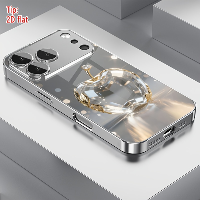 TEMU Phone Case - 1pc Diamond Pattern Hd Glass Phone Case For Iphone