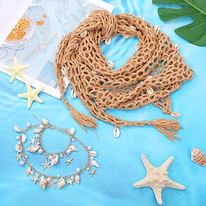 Mermaid Costume for Women- 5pcs Siren Costume Mermaid Accessories Set With  Mermaid Sarong Crochet Skirt Cover Up * Hair Clips Shell Jewelry for  Halloween Costumes Cosplay Fancy Dress Up
