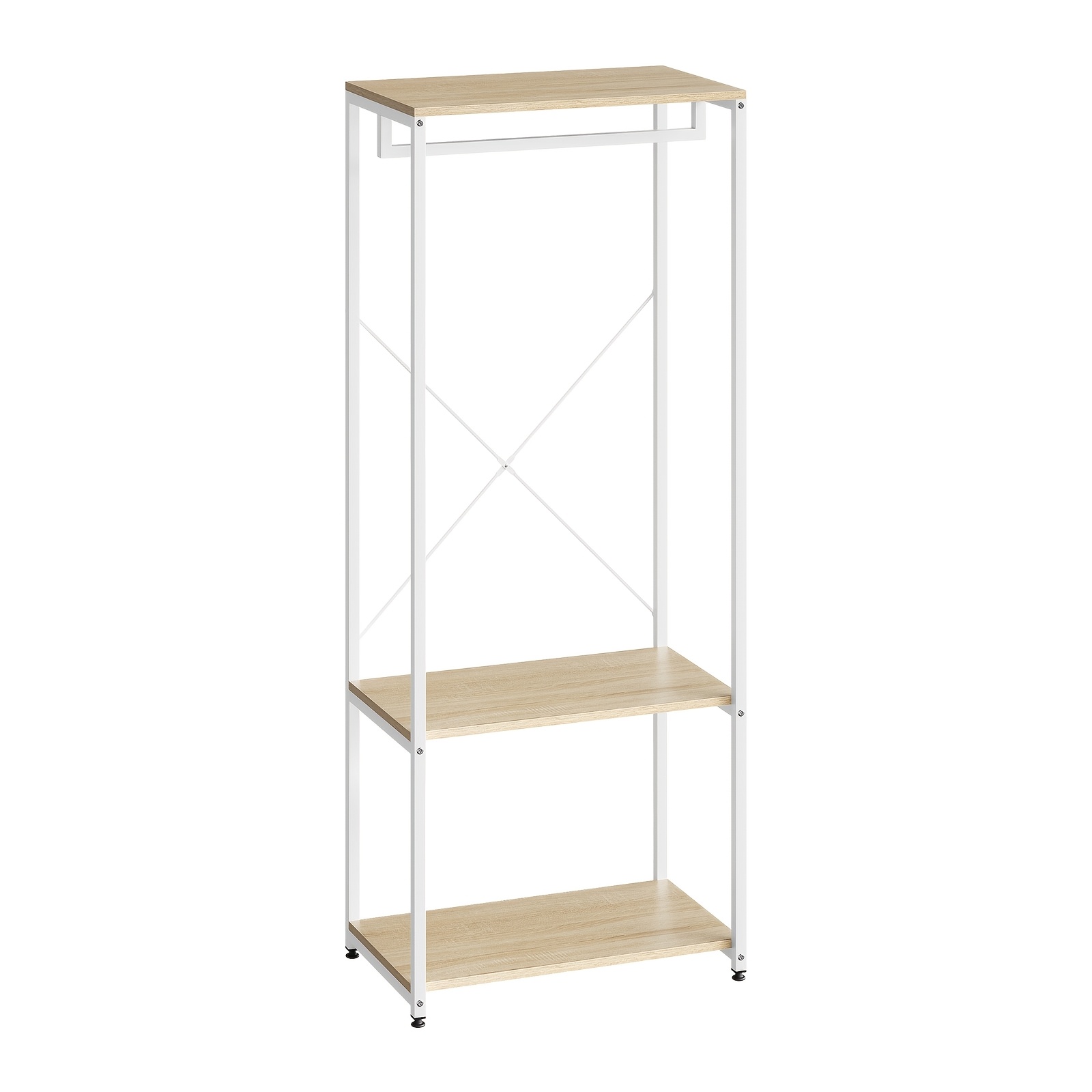 1pc Clothes Rack Hanging Shelf Clothes Rail With Shelves For Bedroom Wardrobe Stand, Metal And Wood, Oak, . 60 X 40 167 Cm