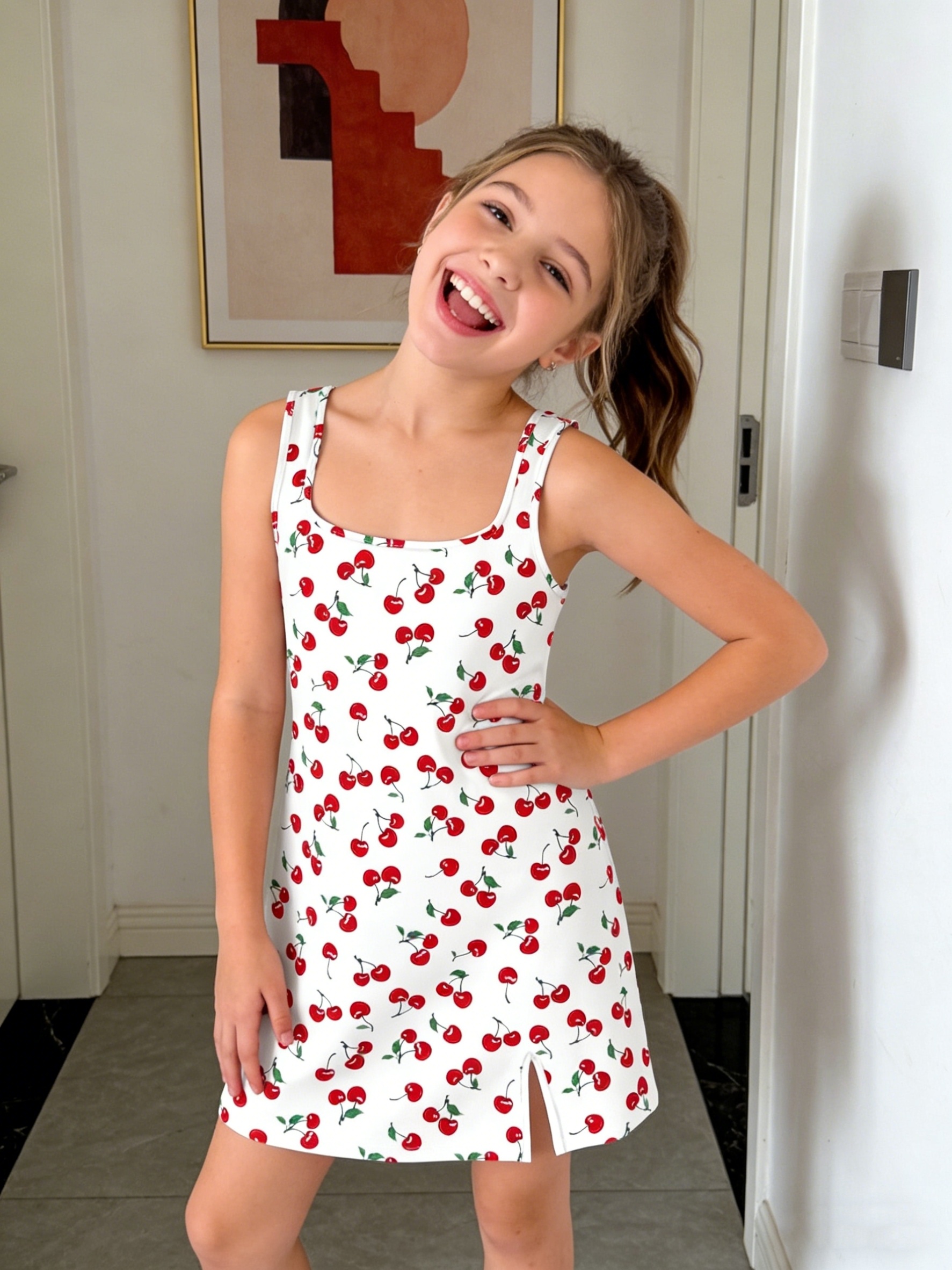 girls teen cherry print camisole dress square - Temu Bahrain