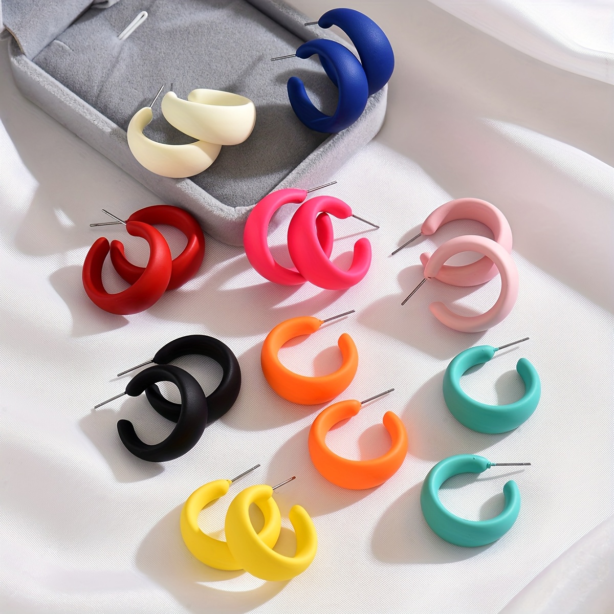 TEMU 18pcs Resin Dopamine Beach Vacation, Macaron Colored Earrings For Back-to-, Sweet And High-end Niche Design Cute Ear Hoops, Suitable For Daily