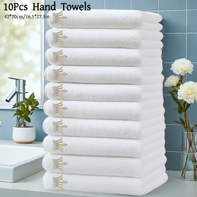 MIANDUDU 10pcs Luxury Microfiber Towel Set - Quick-Dry, Large Bath & Hand Towels (16.5"x27.5"/42x70cm) with Red Border & Golden Crown Logo