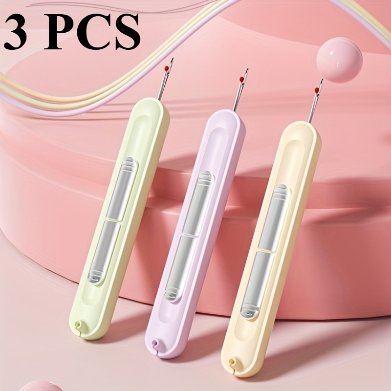 

3pcs Easy Thread Sewing Needle For Seniors - Multi-functional Hand Sewing Accessories With Built-in Seam , Remover & , Assorted Colors