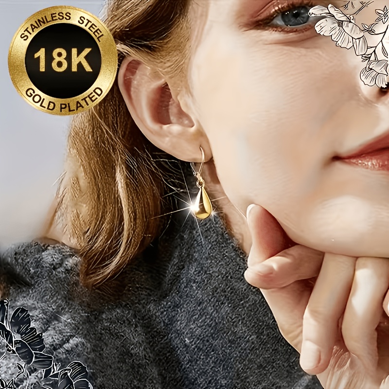 TEMU 18k Golden-plated Teardrop Earrings For Women, Light Luxury Long Dangling Earrings, Versatile And Elegant Drop Earrings