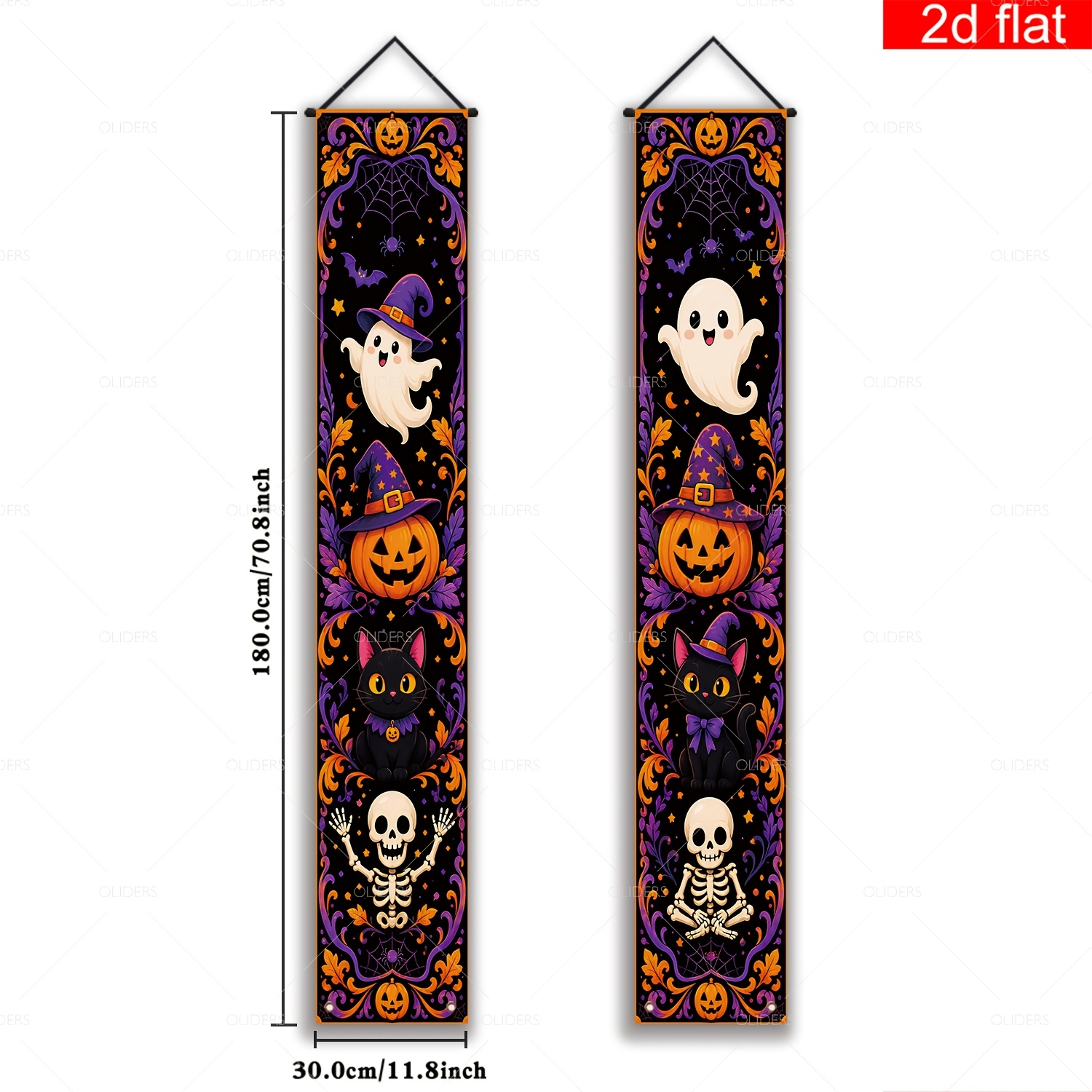 TEMU 2d Flat, 2d Flat - 2d Flat Banner, 2pcs, For Halloween-themed Front Porch Sign Banner, Polyester, Q-version Image, Suitable For Halloween Spooky
