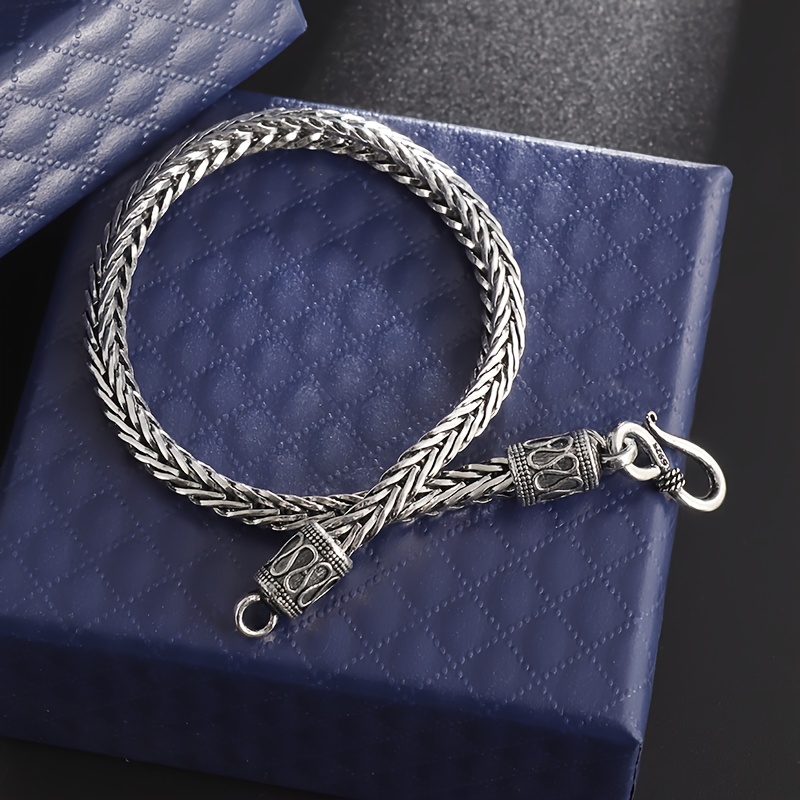 TEMU 1 braccialetto intrecciato retr簷 per , catena a di volpe intrecciata a con fibbia splendida, braccialetto in stile