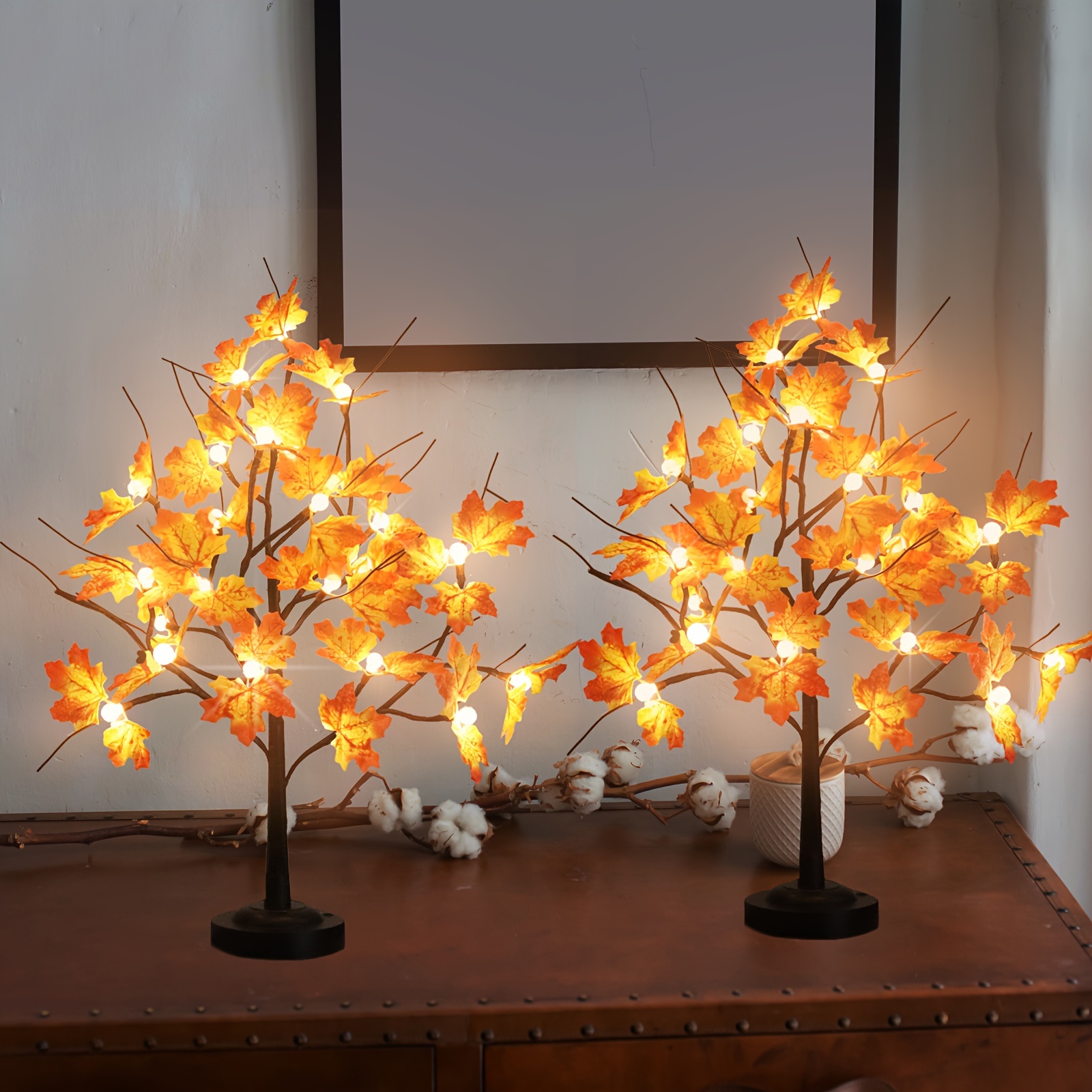 TEMU Fall With Lights, 2pcs 20'' Artificial Fall Decorations For Home, Halloween Indoor Thanksgiving Table Decor Usb & Battery Operated, With For Wedding Party Gifts Halloween & Christmas Decorations