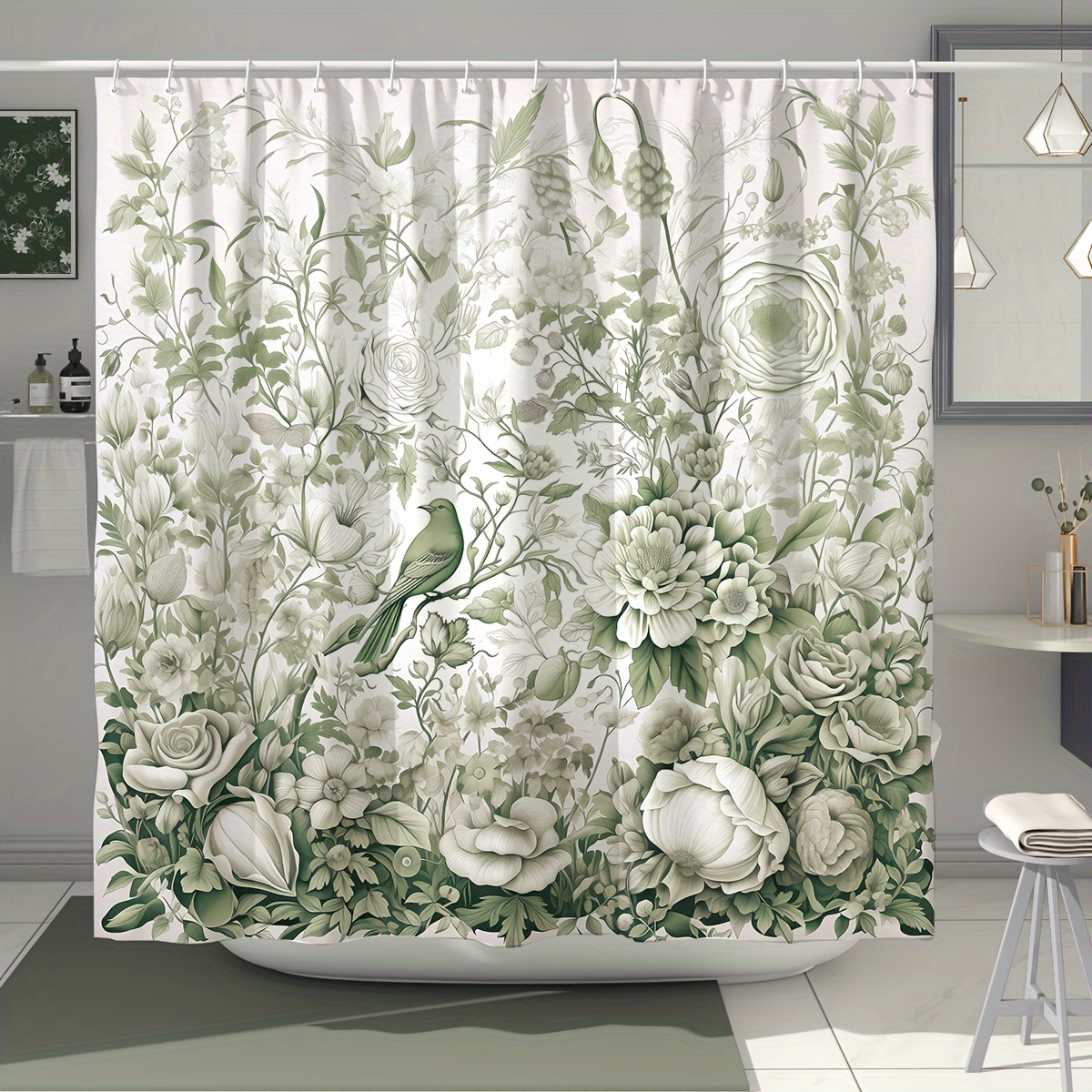 

1pc Flower Plant Bird Shower Curtain, Spring Farmhouse Watercolor Pastoral Natural Shower Curtain, Polyester Waterproof Shower Curtain With 12 Hooks, Suitable For Bathroom Or Bathtub Decoration