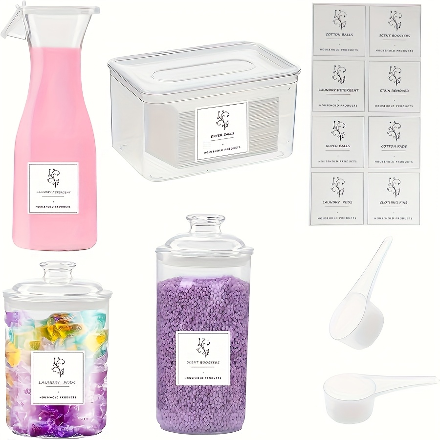TEMU 4 Pack Laundry Storage Containers Jars Detergent Dispenser,with Labels & Scoops,laundry Detergent Dispenser Containers For Laundry Room