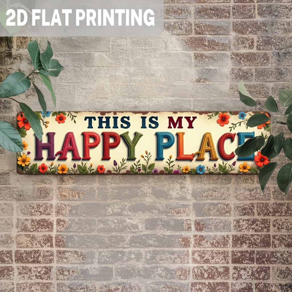 TEMU 2d Flat - 2d Plane, 2d Plane 1pc Rustic " Happy " Wrought Iron Wall Decor - Decor With Colorful Floral Pattern 3.93x15.74 Inches, No Electricity