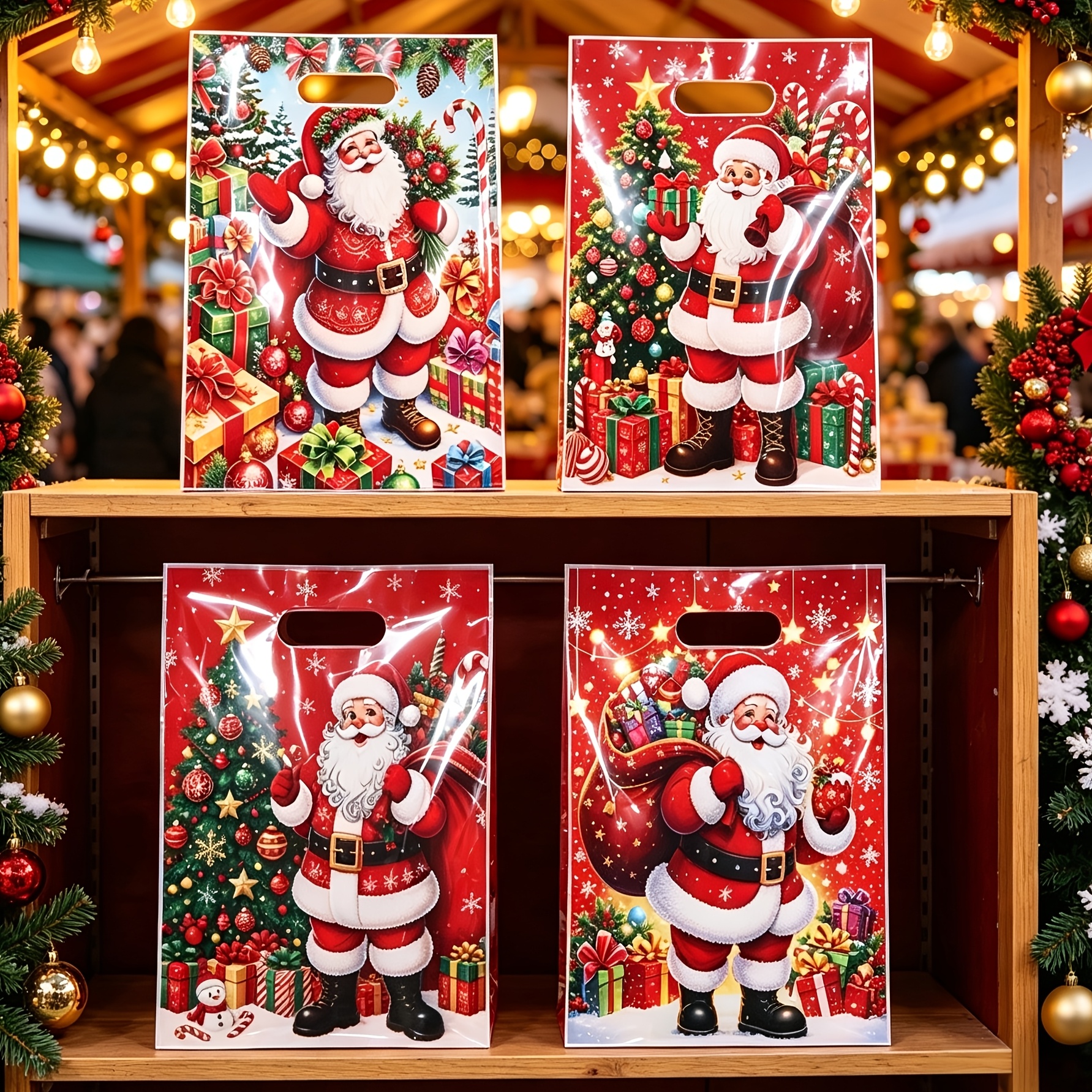 TEMU 10pcs Pack (4 Styles Of Bags Mixed, Total 10pcs Bags) Ins 4 Styles Of Christmas Tall Elderly Gift Packaging Bags Paper Bags For Halloween,