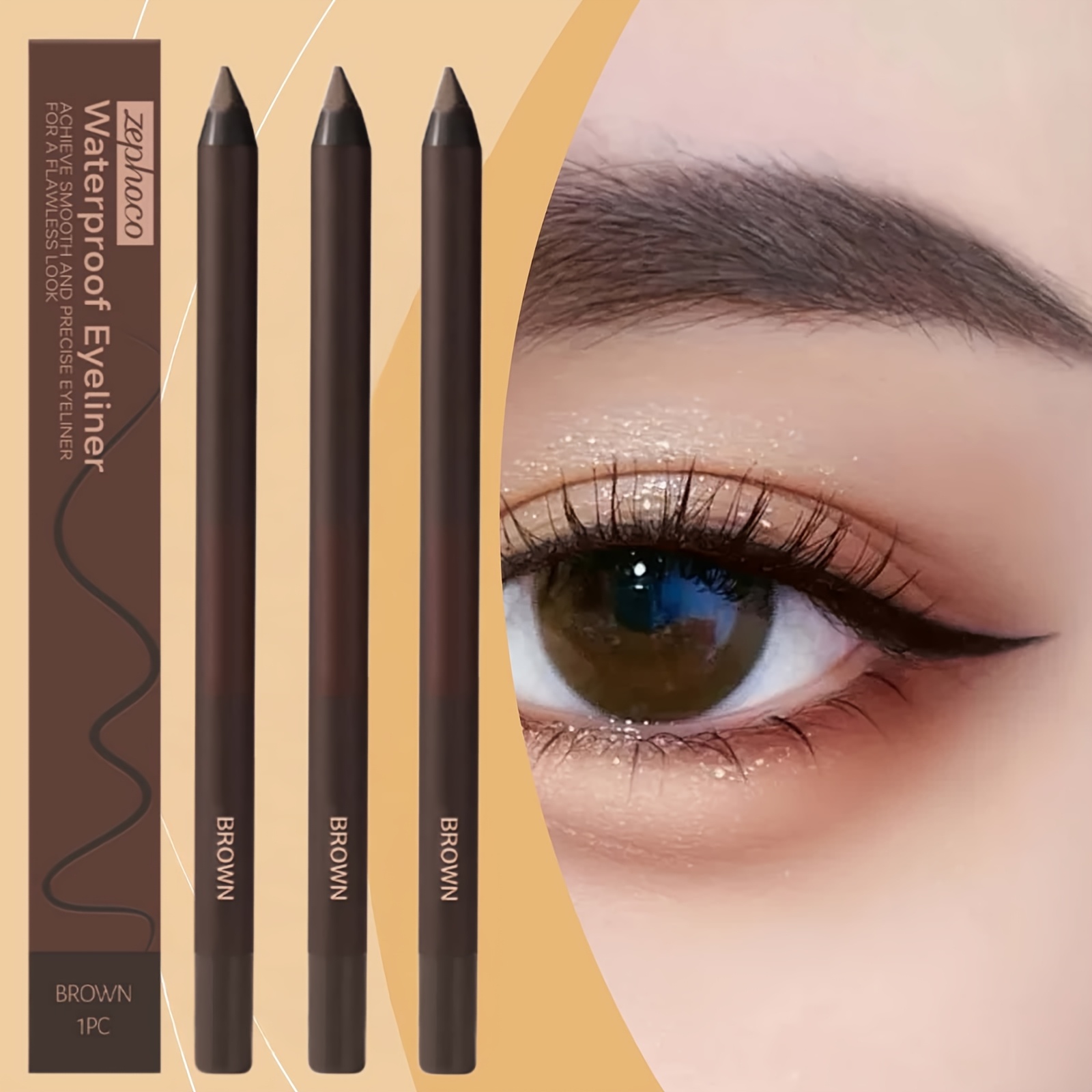 3pcs brown eyeliner pen eye makeup product water resistant and non fading smooth and flowing eyeliner gel pen suitable for application makeup suitable for performances parties travel or commuting Product details 1