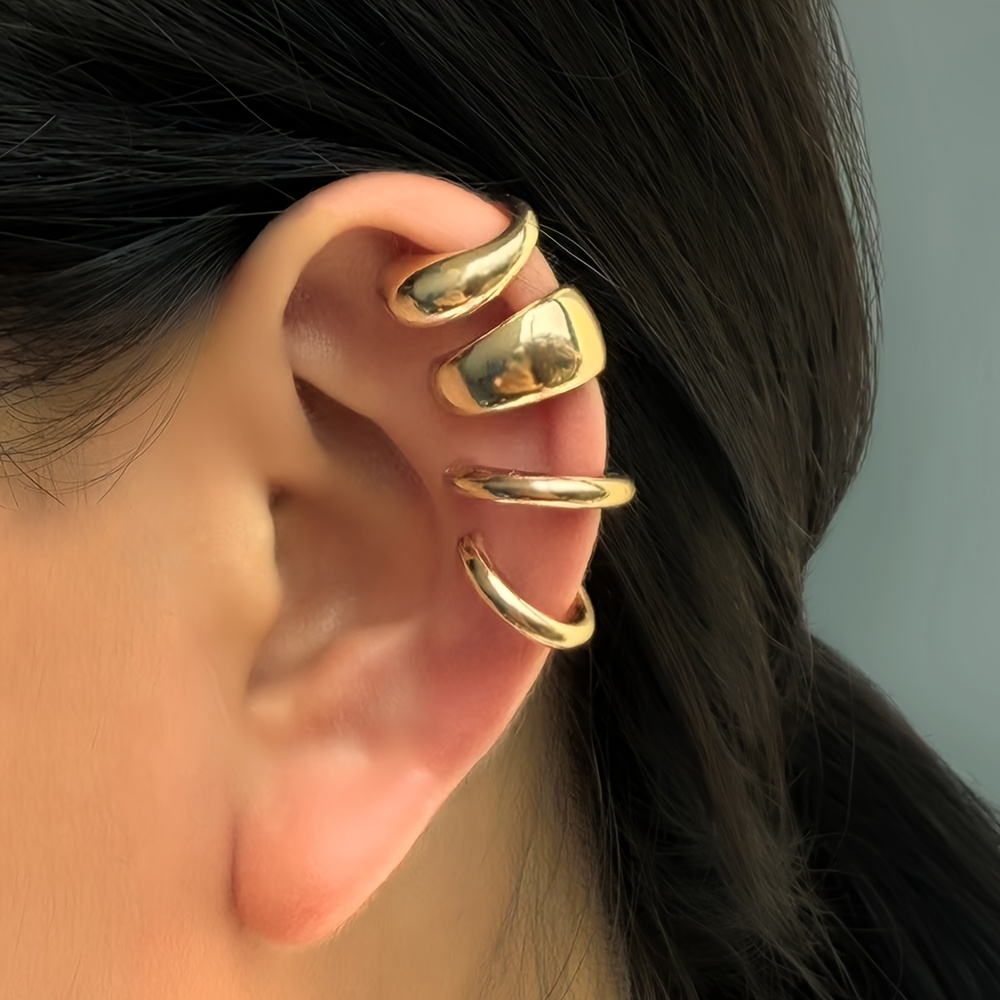 4pcs Non Piercing Clip On Earrings Set Teardrop & C Shaped Versatile