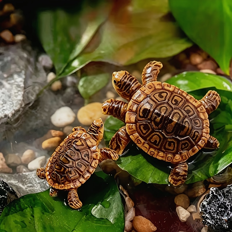 Image of 2pcs Cute Turtle Family Floats - Mini Aquarium Decorations, Suitable For Pond And Fish Tank, Lifelike Floating Garden Ornaments, Perfect Gift