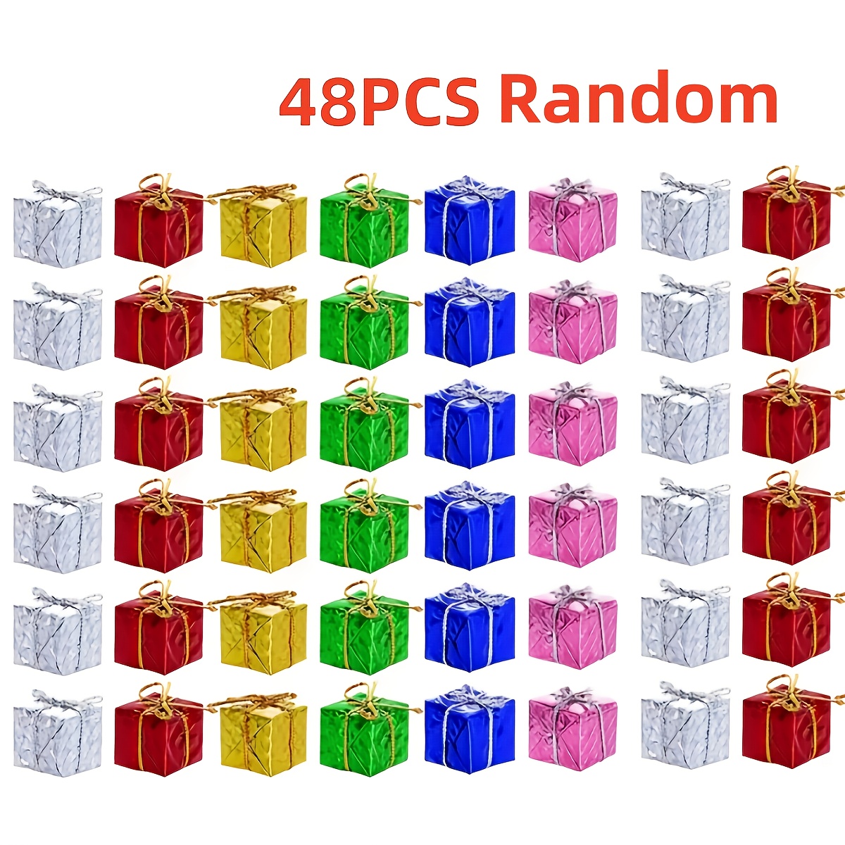 Image of Random 48pcs Festive Square Gift Box Ornaments, Colorful Hanging Christmas Tree Decorations, No-electricity Holiday Party Accessories For Xmas& New Year Celebrations