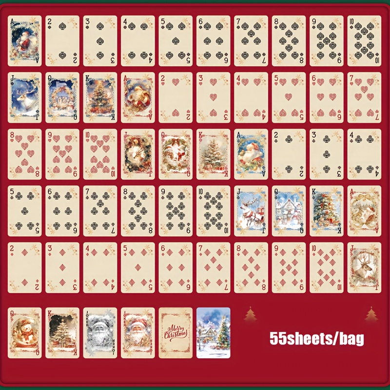55sheets/box Playing Cards, Christmas Theme Retro Style Fun Building Leisure Entertainment Game Paper Cards, Suitable For Multiple Scenes, Base Material Paper, Decoration Journal Additions
