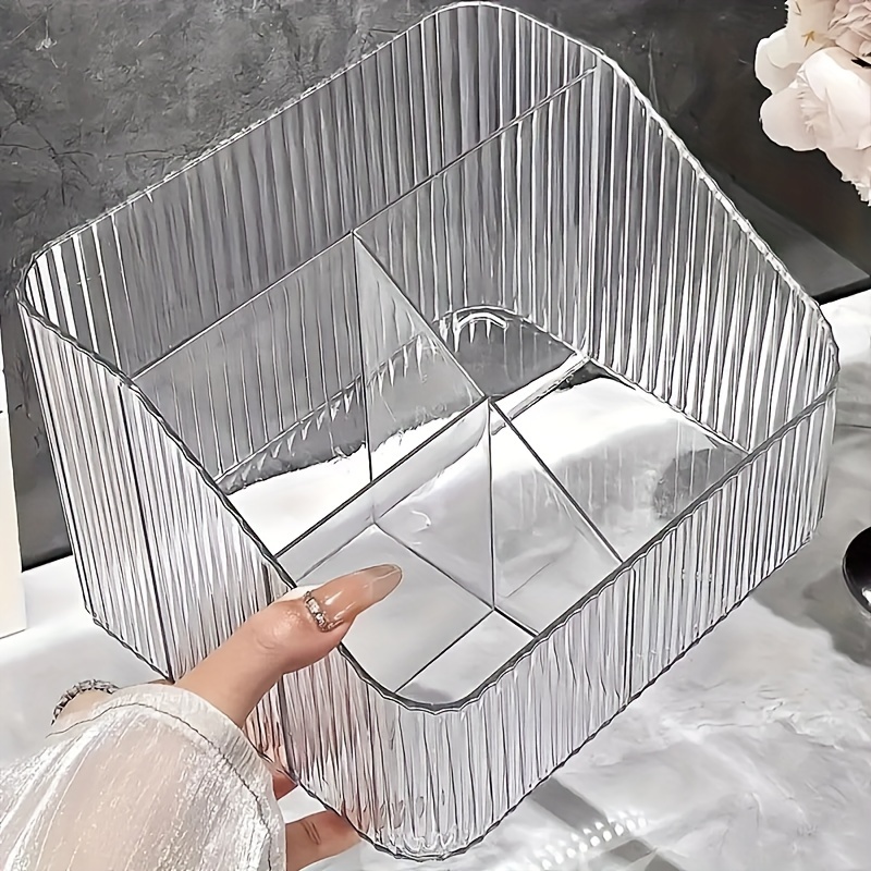 

1pc Clear Acrylic Makeup Organizer With Dividers - Portable & Adjustable Cosmetic Storage For Lipstick, Eyeshadow, Powder - Vanity Accessory Holder And Desk Pen Caddy