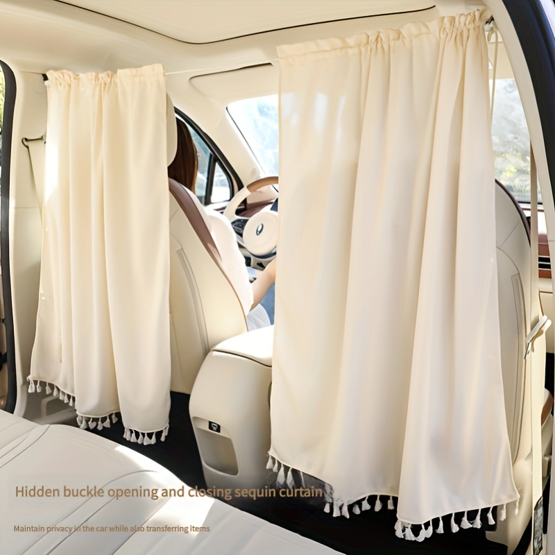 

Polyester Knit Privacy Curtain For Vehicle Front And Rear Partition, Uv Protection And Thermal Insulation With Hidden Buckles And Retractable Straps – Unlined Sunshade Panel