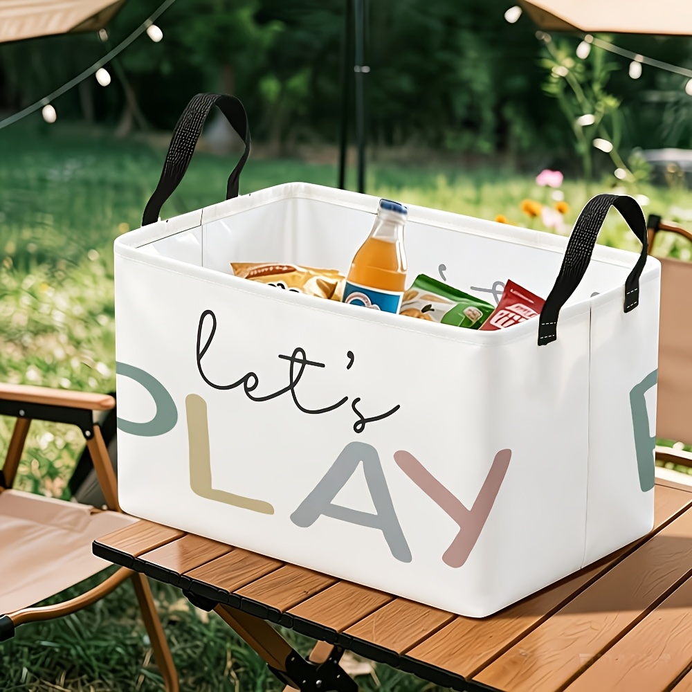 Cheerful "Let's PLAY" Pastel Color Print Storage Basket