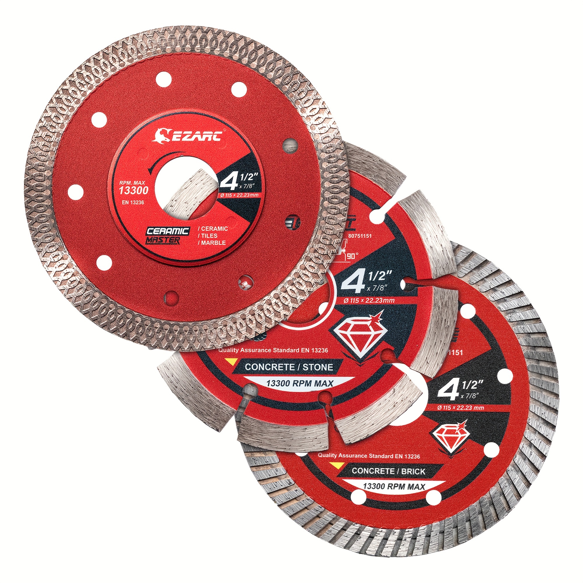 

Ezarc 3-mix Pack 4.5 Inch Diamond Saw Blades For Cutting Stone, Diamond Cutting Wheels For Home Diy Use & Maintenance On Marble, Stone, Granite, Concrete, Porcelain, Ceramic, Tile Material Etc