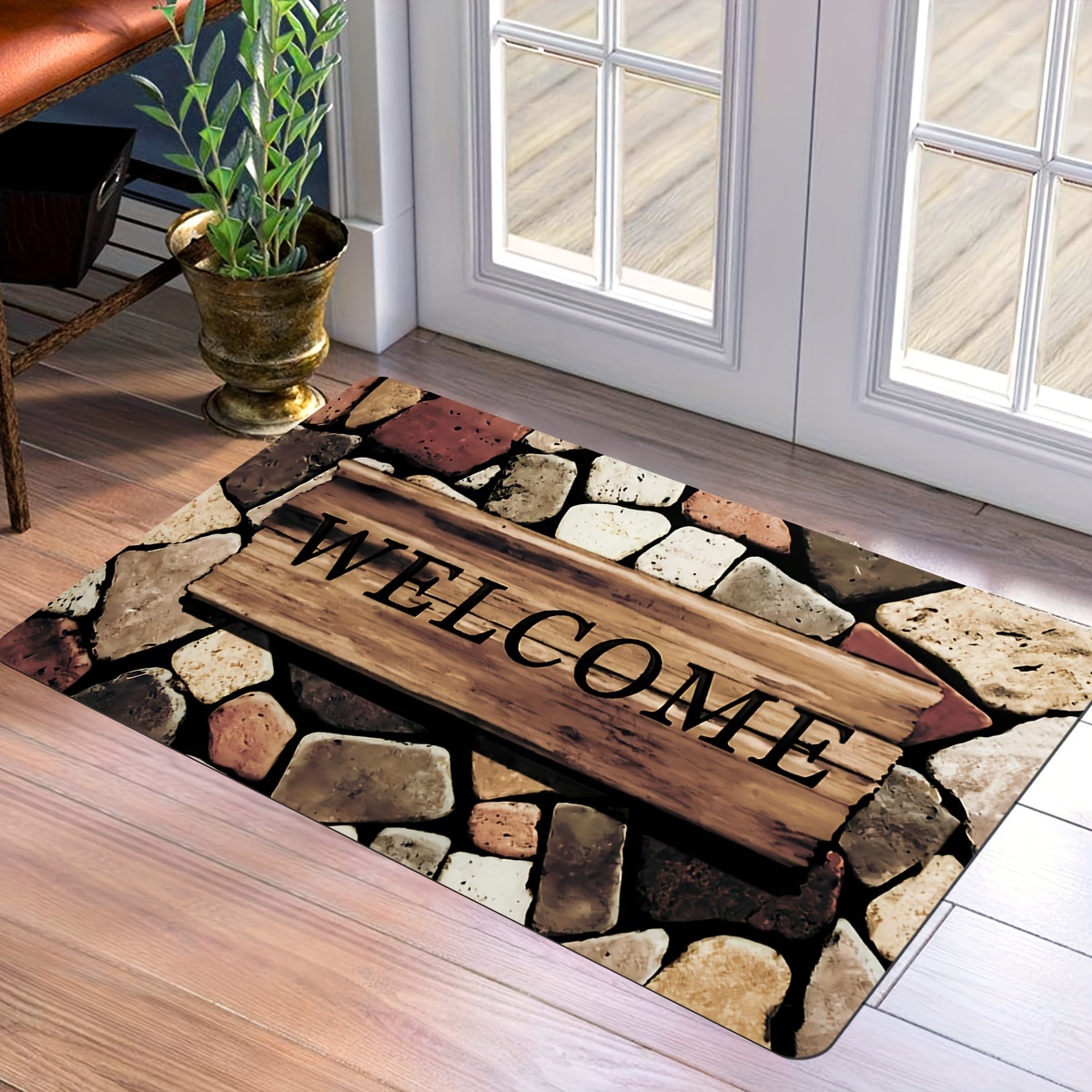 

1pc, Pebbles Design Print Entrance Floor Mat, With Non-slip Base, Non-slip & Stain Resistant, Quick Drying For Indoor Outdoor Use, Durable & Easy Maintenance Door Rug