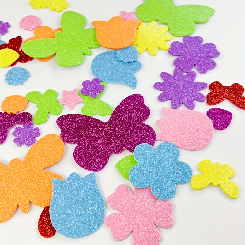 

42pcs Sparkling Glitter Foam Sticker Set - Self-adhesive & Flower Shapes In Assorted Colors For Diy Crafts, Party Decorations, And Art Projects